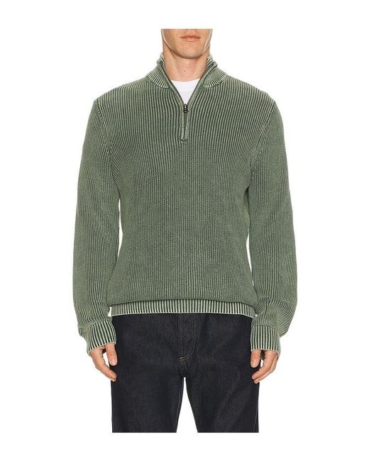 Faherty Brand Green Sunwashed Quarter Zip Sweater for men