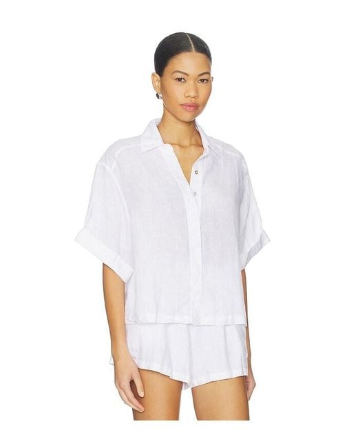 PQ Swim White Linen Button Up Top