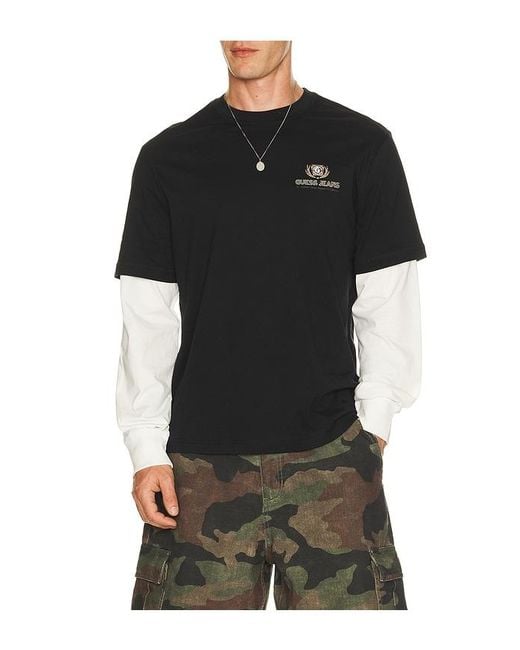 Guess Black Regular Fit Double Layer Tee for men