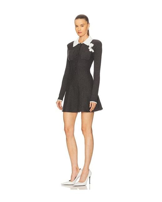 Self-Portrait Black Crochet Flower Collared Knit Mini Dress