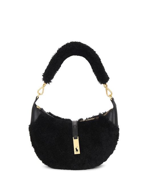Polo Ralph Lauren Black Shearling & Vachetta Leather Shoulder Bag Small