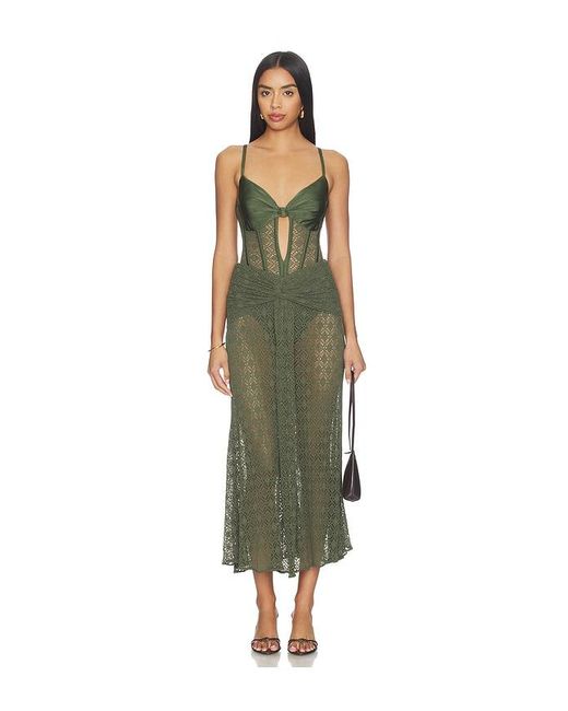 PATBO Green Sirena Mesh Maxi Dress