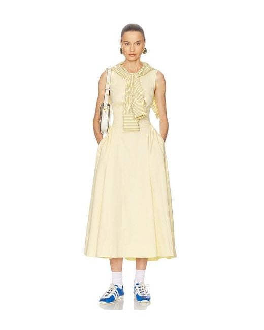 Helsa White Stretch Cotton Sateen Midi Dress