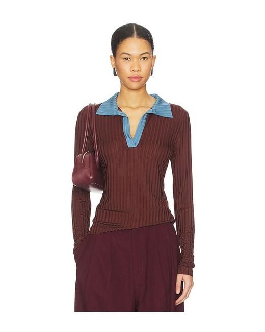 Rag & Bone Red Natalia Colorblock Long Sleeve Polo