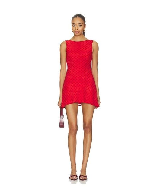 MORE TO COME Red Farren Boat Neck Mini Dress