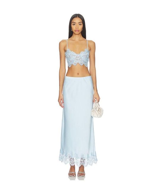 Bardot Blue X Revolve Elisan Lace Satin Midi Skirt