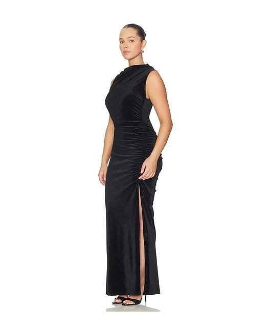 GOOD AMERICAN Black Velvet High Neck Maxi Dress
