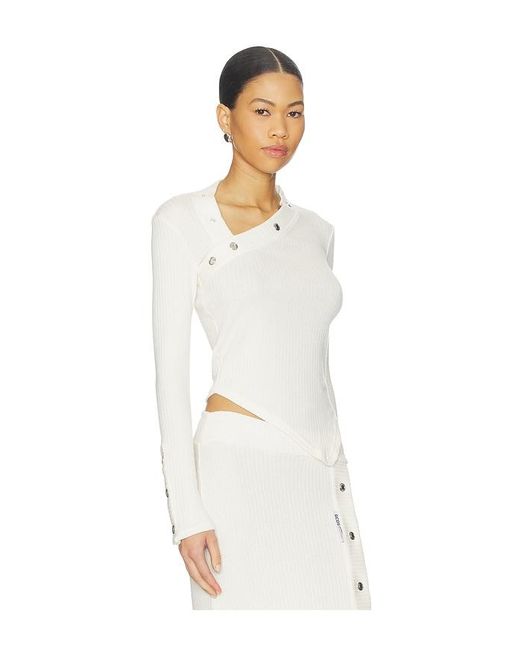 Gcds White Ribbed Snap Long Sleeve Top