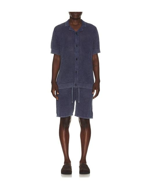 Central Park West Blue Henry Snow Wash Camp Shirt for men