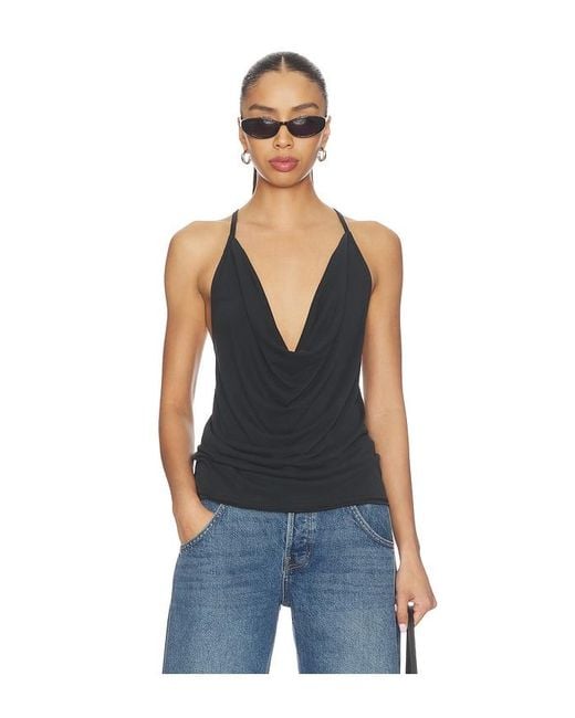 Free People Blue Veda Cowl Top