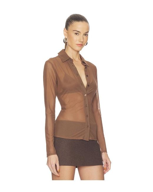 GOOD AMERICAN Brown Mesh Button Up Top