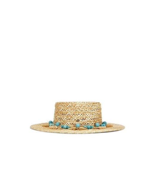 Lele Sadoughi Blue Poms Straw Hat