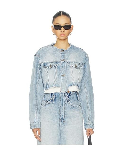 Ksubi Blue Torn Off Crop Trucker Jacket