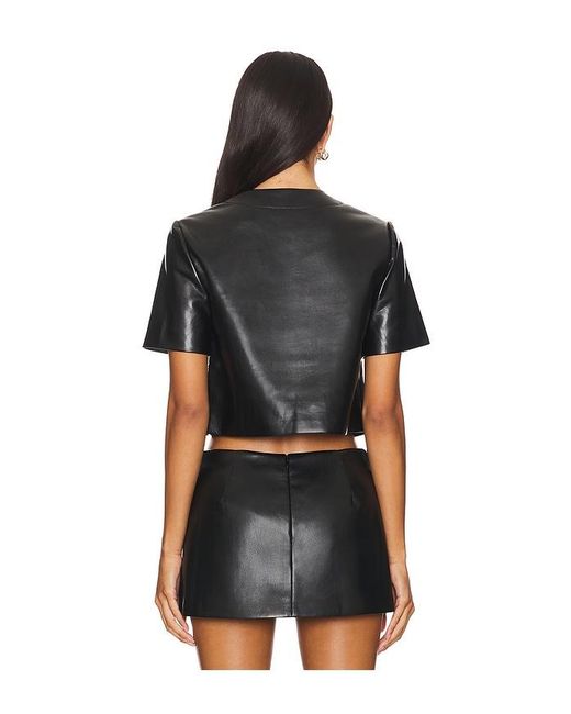 Amanda Uprichard Black Button-Front Faux Leather Top