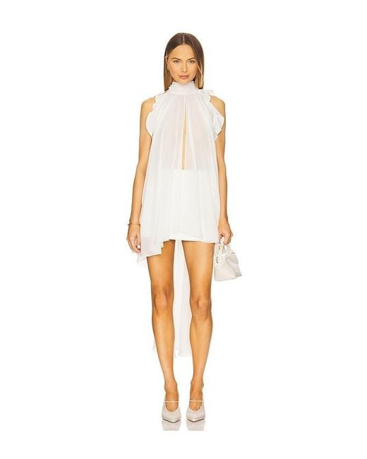 La Fuori White Silk Gathered Halter Top