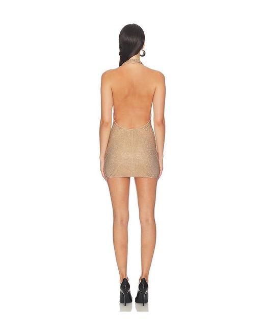 HAELO Natural Rhinestone Halter Mini Dress