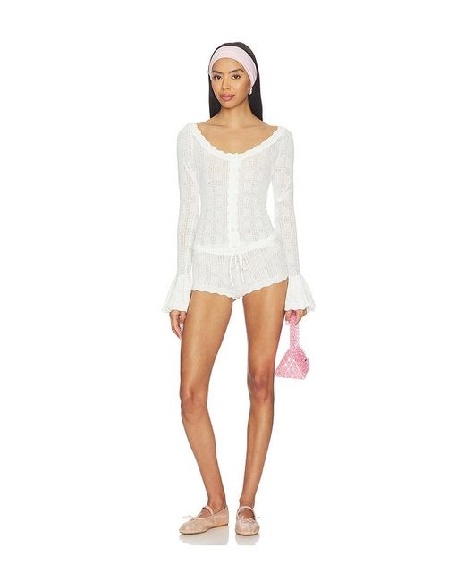 For Love & Lemons White Bayberry Pointelle Top