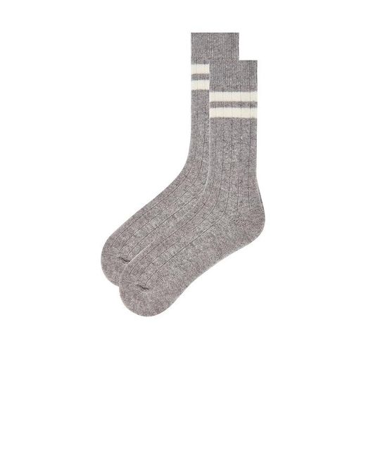 White + Warren Gray Cashmere Ribbed Striped Socks