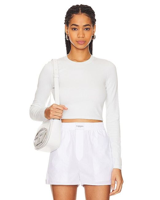 Cuts White Long Sleeve Tomboy Cropped Tee