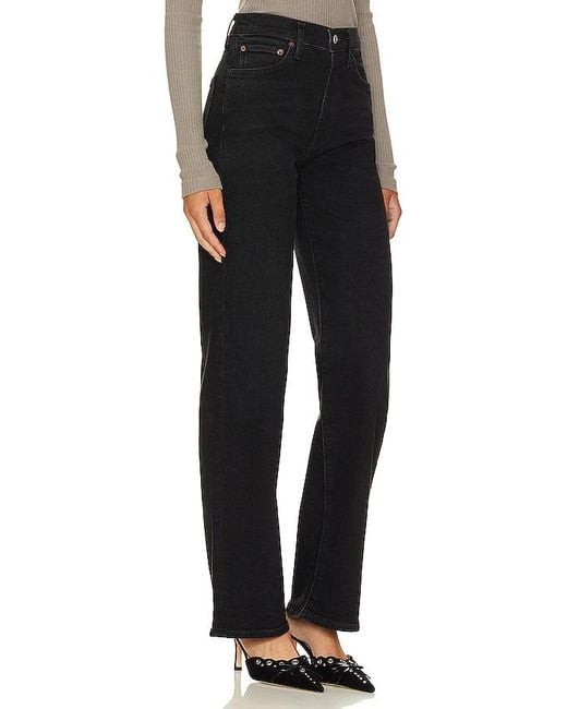 Agolde Black Harper Mid Rise Wide Straight Jeans