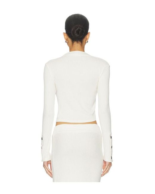 Gcds White Ribbed Snap Long Sleeve Top