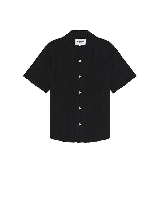 Corridor NYC Black Striped Seersucker Short Sleeve Shirt for men