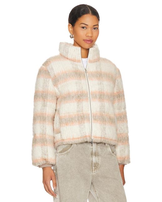 Central Park West Finley Plaid Puffer in Natural | Lyst