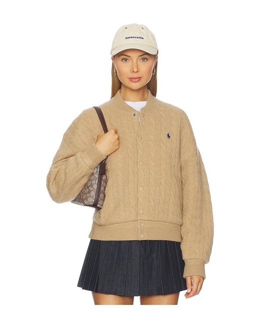 Polo Ralph Lauren Natural Cable Knit Wool Cashmere Bomber Jacket