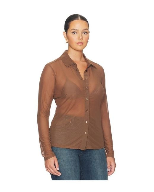 GOOD AMERICAN Brown Mesh Button Up Top