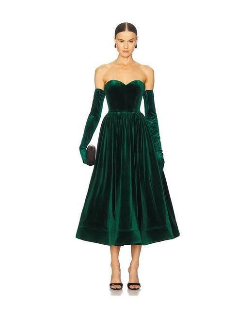 Bronx and Banco Green Inara Velvet Midi Dress