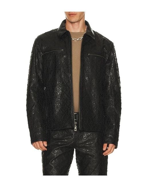 Affliction Black Quilted Cross Leather Jacket for men
