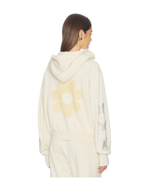 Lauren Moshi Natural Butterfly Daisy Crop Zip Hoodie