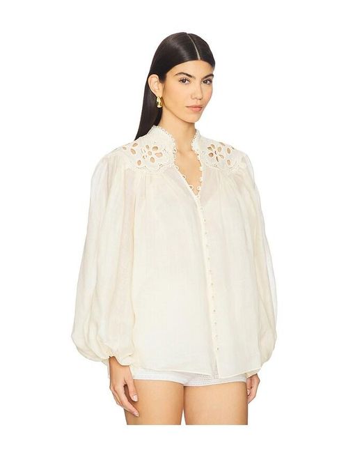 Zimmermann White Coco Embroidered Blouse