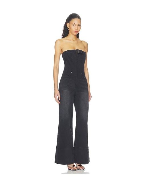 One Teaspoon Blue Dark Angel Strapless Wide Leg Denim Jumpsuit
