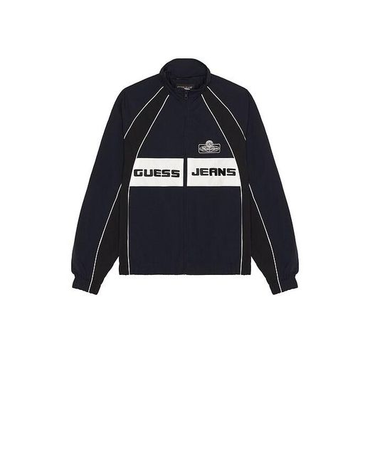 Guess Blue Crinkle Nylon Track Jacket for men