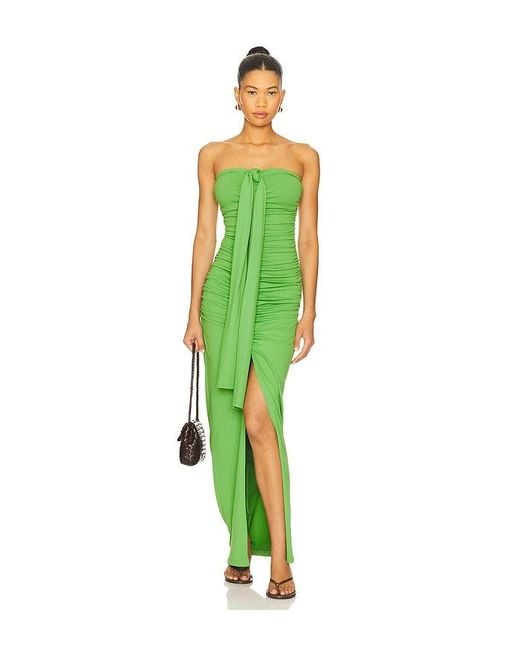 Susana Monaco Green Center Gathered Tie With Slit Dress