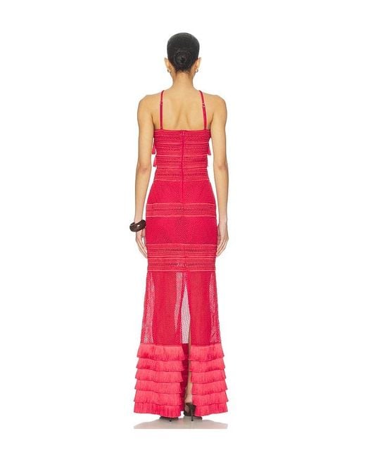 PATBO Red Radiant Fringe Halterneck Maxi Dress