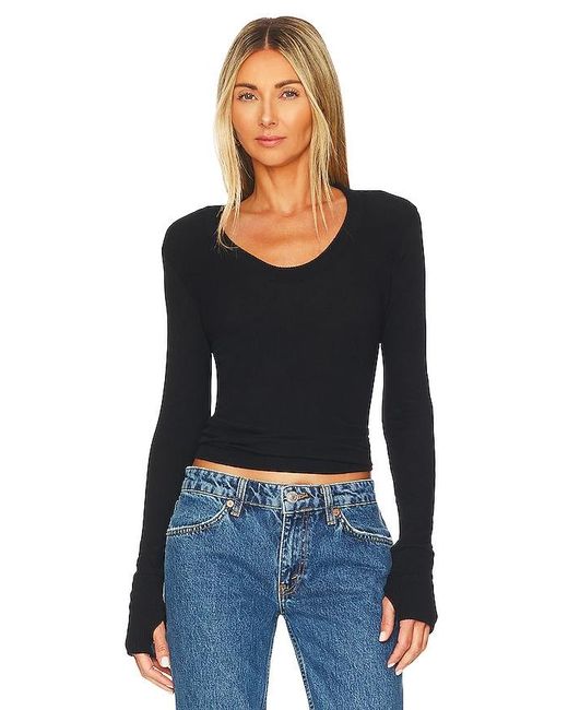 Enza Costa Black Cashmere Easy Cuffed U Top