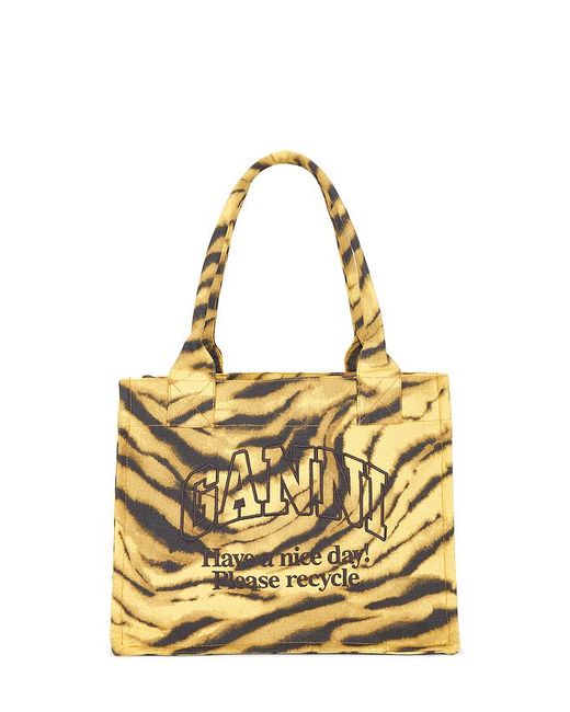 Ganni Metallic Large Easy Shopper Pocket Print Tote Bag