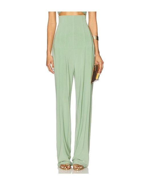 Norma Kamali Green High Waist Tailored Pleat Pant