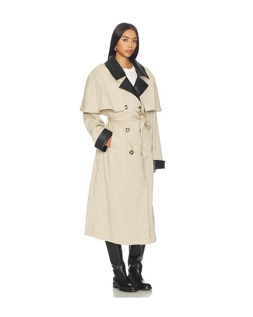 WeWoreWhat Natural Faux Leather Trim Trench Coat