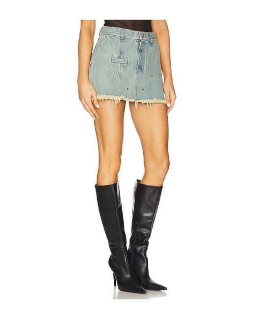 PRIVATE POLICY Blue Studs Mini Distressed Denim Skirt