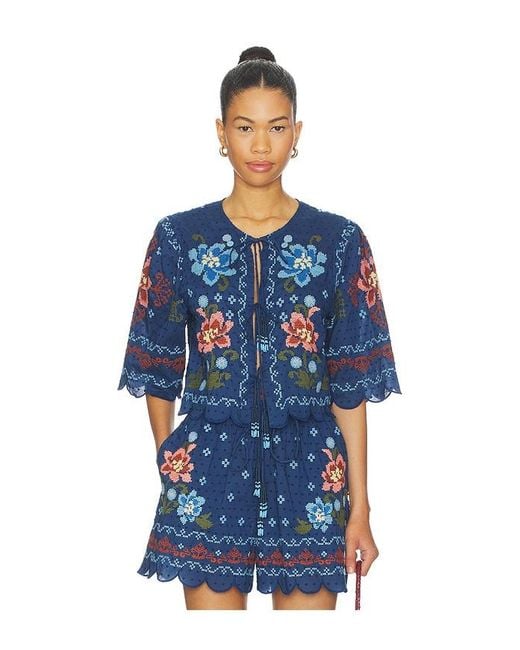 Farm Rio Blue Blouse Top