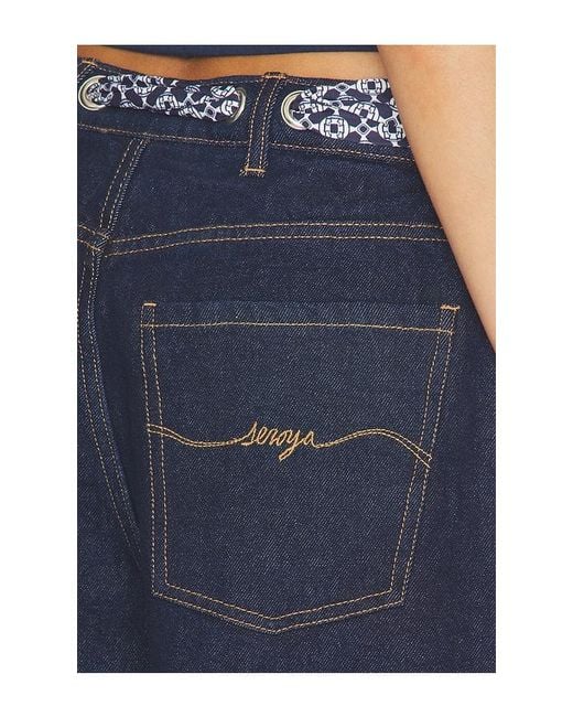 SER.O.YA Blue Sabrina Boyfriend Shorts With Scarf