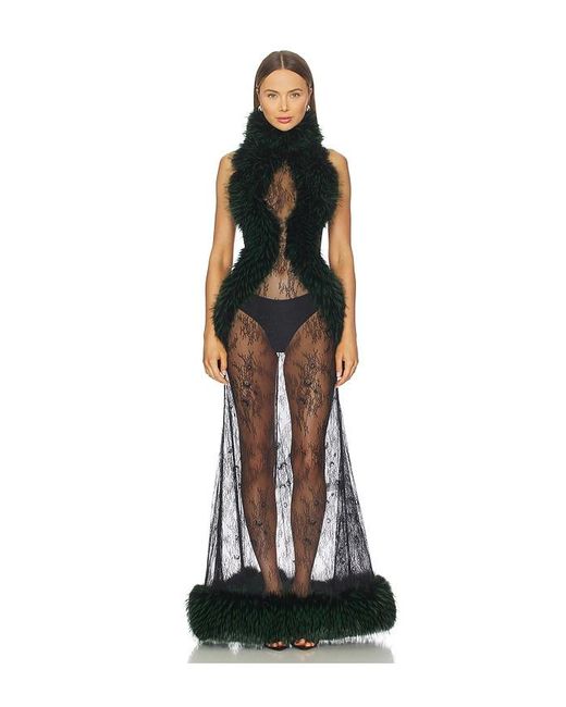 Kim Shui Black Valentina Lace Fur Gown