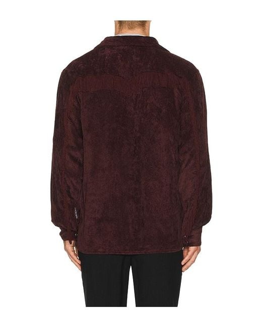 Needles Brown Fringe Open Collar Shirt Rayon Corduroy for men