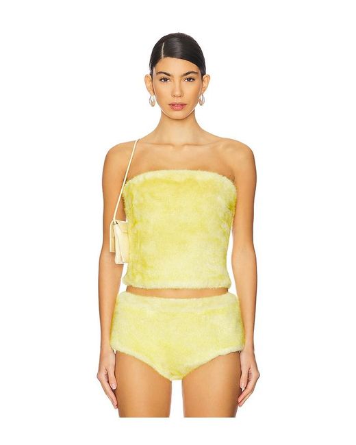 CULTNAKED Yellow Power Faux Fur Bandeau Top