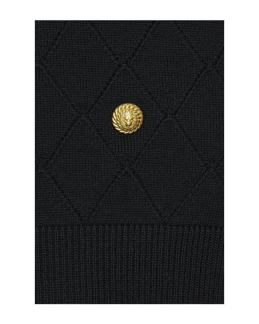 Balmain Black Halterneck Quilted Light Wool Top