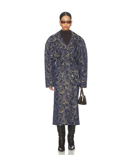 Milkwhite Blue Long Printed Coat