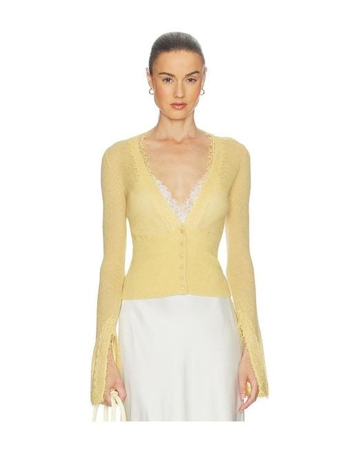 Helsa Yellow Bridgitte Lace Trim Cardigan